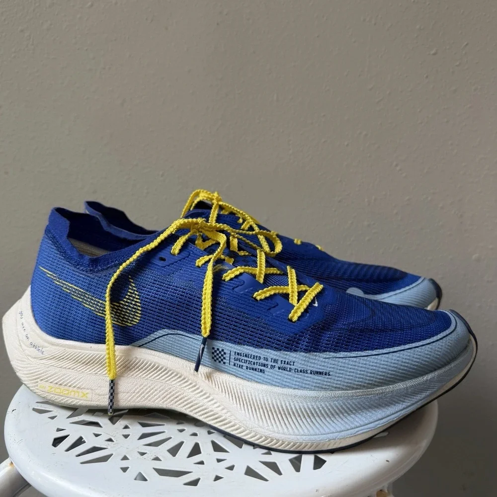 Nike ZoomX VaporFly NEXT% 2 2021 Mens Size 10.5 Blue Yellow White SAMPLE